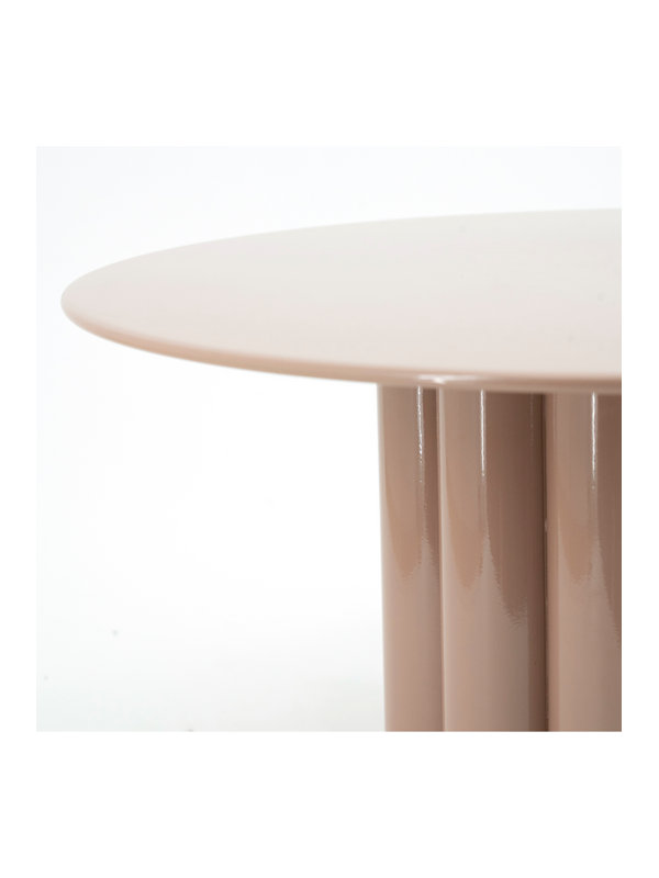 Old Pink Round Glossy Metal Pedestal Coffee Table