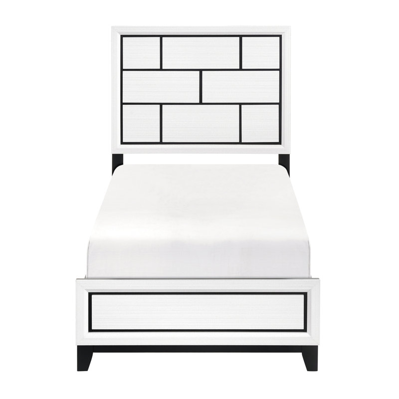 Très grand lit moderne blanc pour la chambre à coucher - Conception de fabrication en faux placage de bois avec rails