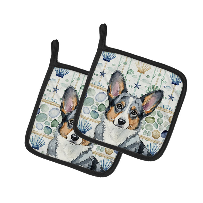 Paire de poignées en verre bleu Merle Cardigan Welsh Corgi