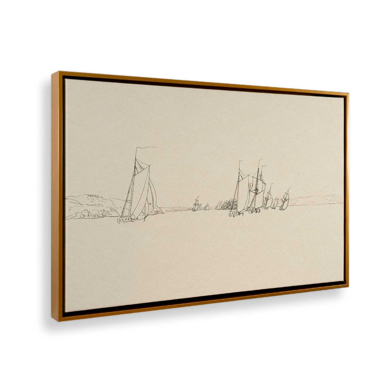 Reproduction d'art sur toile S croquis du port I, H 20 po x l 30 po, Cadre flottant, Doré