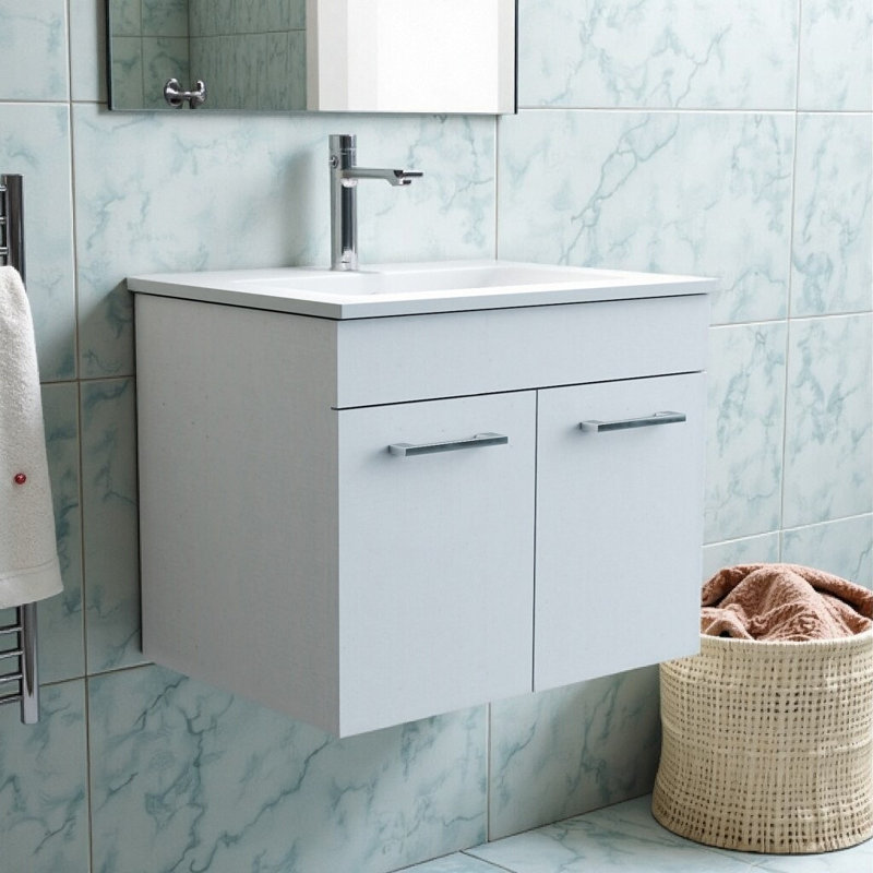 Ensemble de meuble-lavabo mural 24 po avec lavabo | Portes à fermeture en douceur, cuve en céramique et rangement moderne élégant