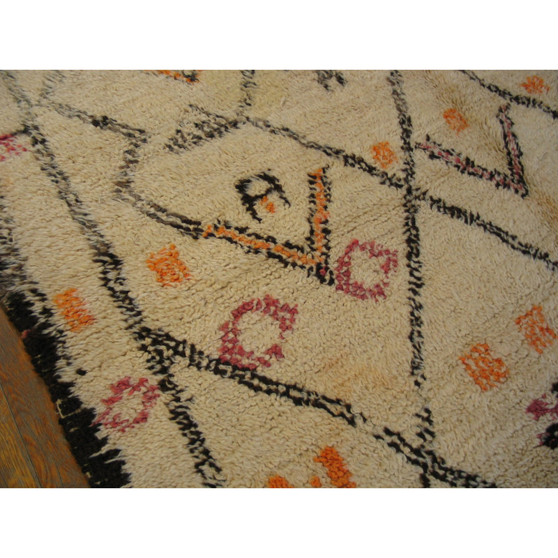 Vintage Plush Wool Pile Mid Century Moroccan Tribal Beni Ourain Berber Carpet