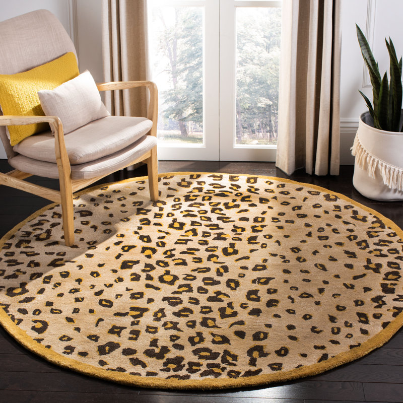 Jamon Martha Stewart Hand Tufted Wool/Viscose Animal Print Rug in Tan, Round 6'