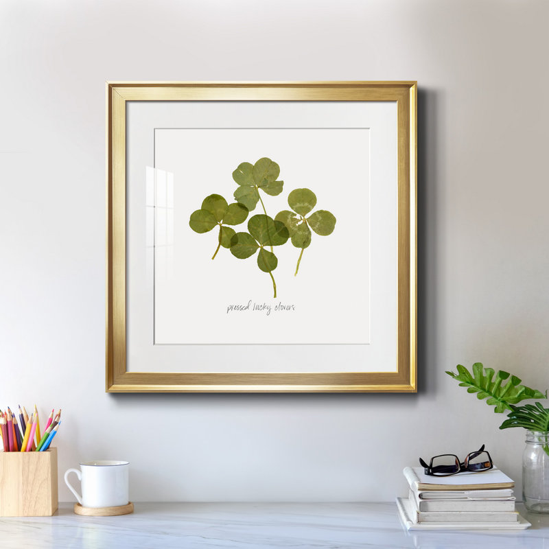 Pressed Clover I - Matted and Framed Under Acrylic Glass, Large Living Room Wall Art, 17.5" H x 17.5" W x 1.5" D, Gold Framed