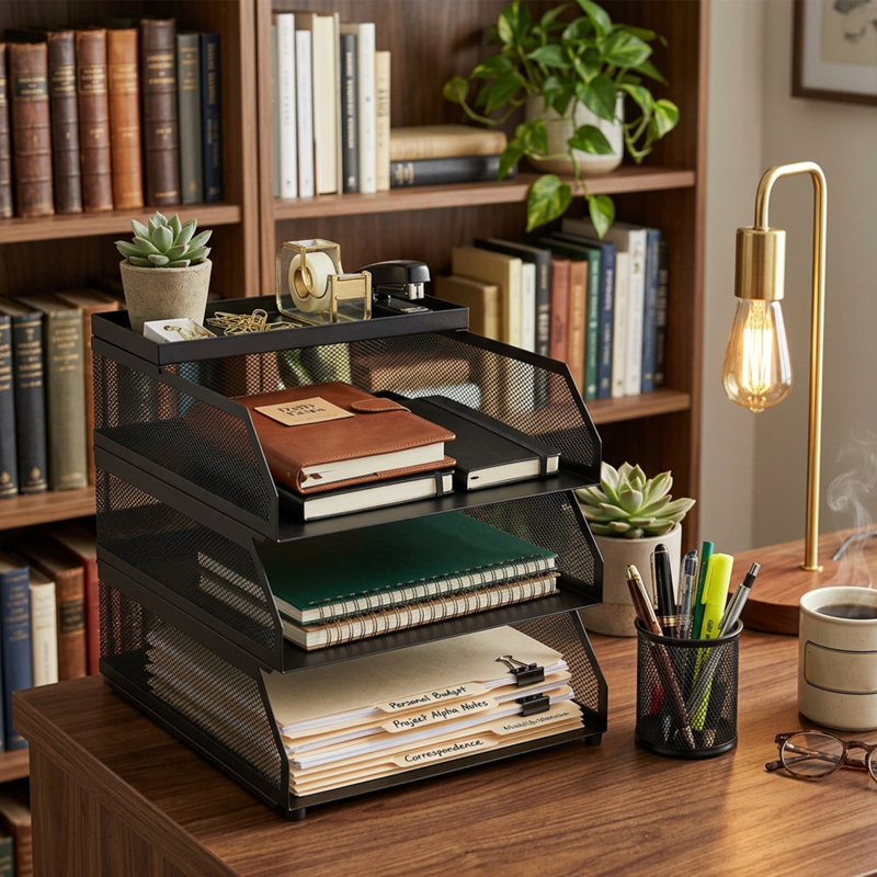 Plateau de rangement de bureau à 3 niveaux
