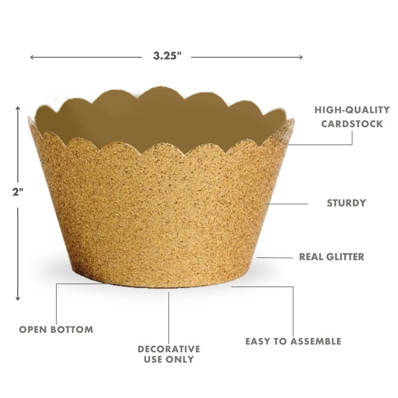 Red Standard Reusable Glitter Cupcake Wrappers, Set Of 50, Gold