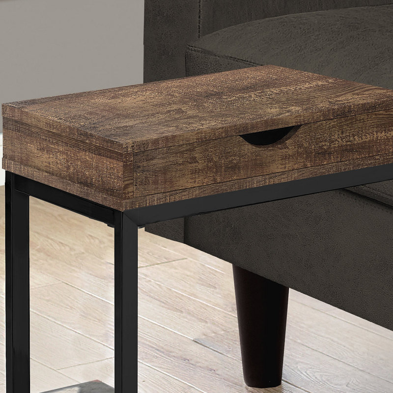 Table d'appoint en forme de C, bout, rangement latéral, tiroir, rangement, salon, chambre à coucher, métal, contemporain, moderne