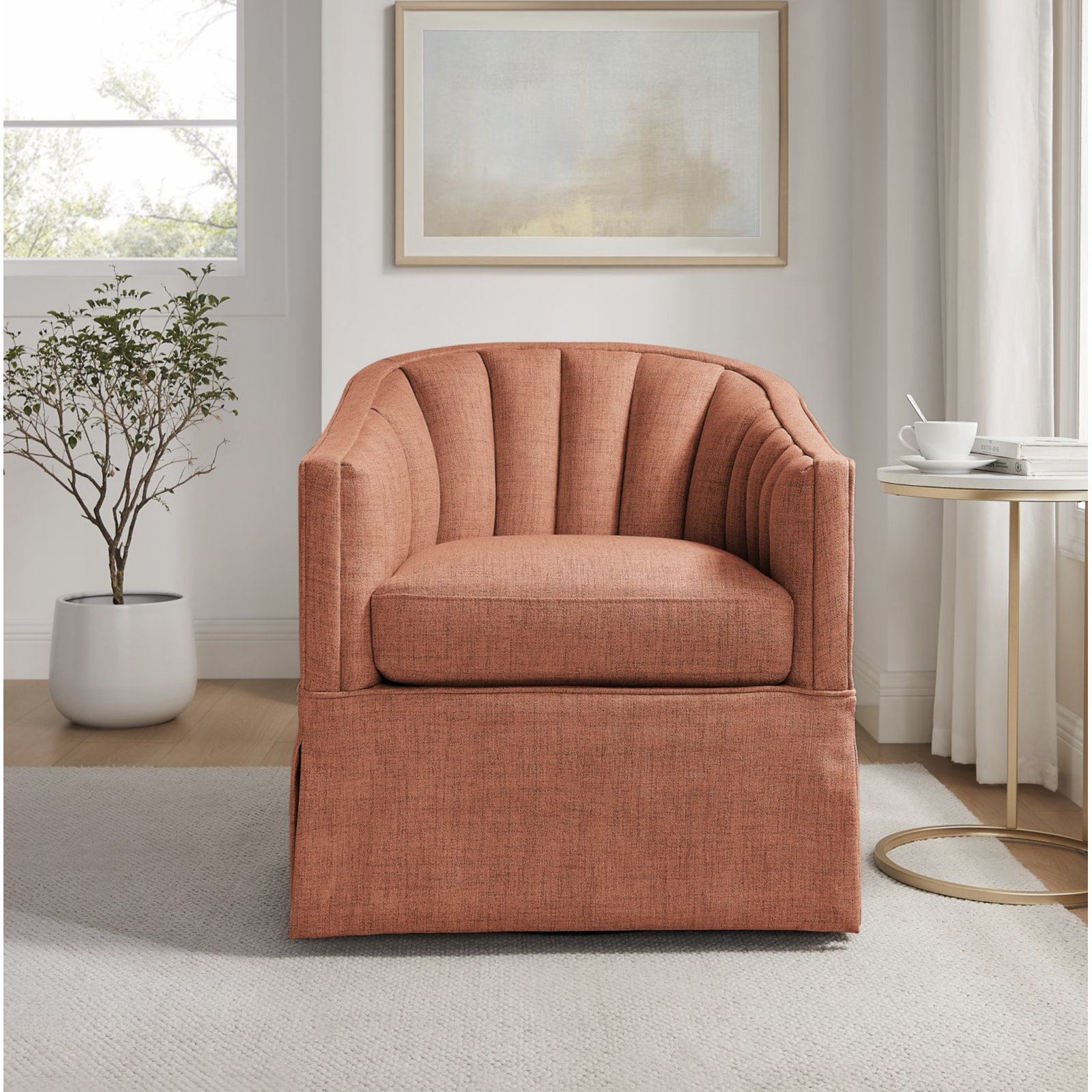 Sanibel Skirted Swivel Accent Chair, Coral