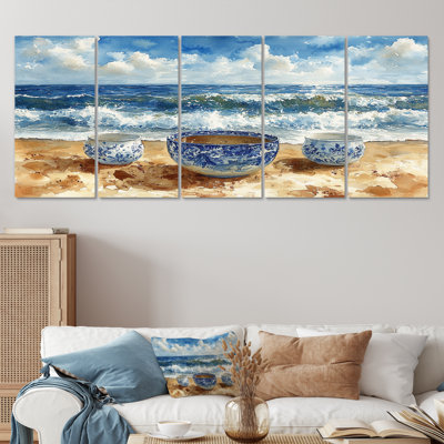 Beach Pottery In Blue And White Tones XVI - Beach Pottery Wall Art Print Set
