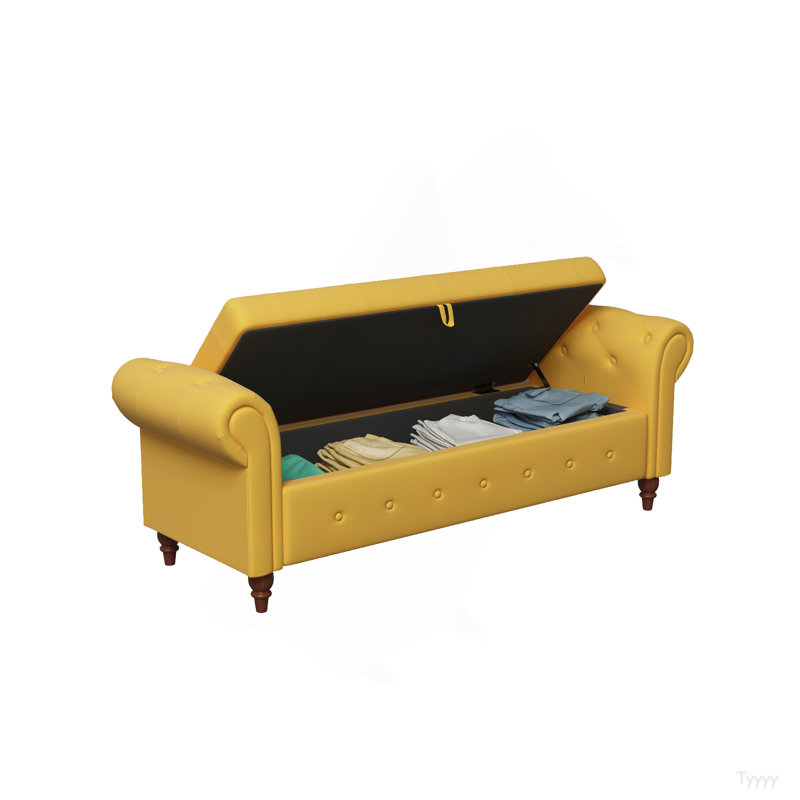 Banc de lit 63 po en tissu jaune, Jaune