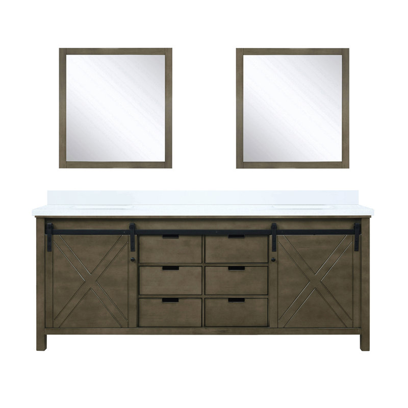 Rustic Brown Bath Vanity 80 In. X 22 D - Quartz Countertop, 30 Mirrors, And Considerable Cabinet Space Double W White Sufficient Interior Storage