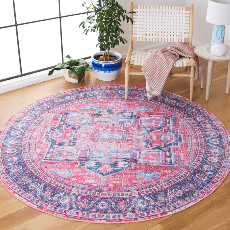 Kingsford Oriental Navy/Pink Area Rug, Round 6'7"