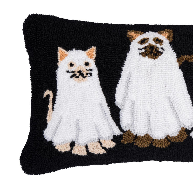Ghost Cats Halloween Hooked Throw Pillow