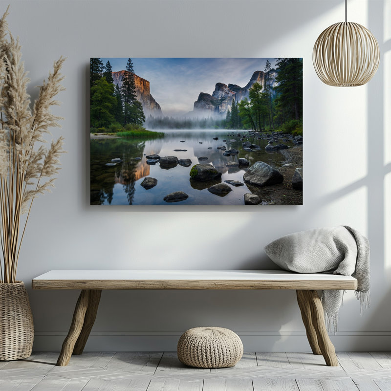Toile, "Un paysage serein avec une vallée tranquille enveloppée", art mural, H 11 po x l 14 po