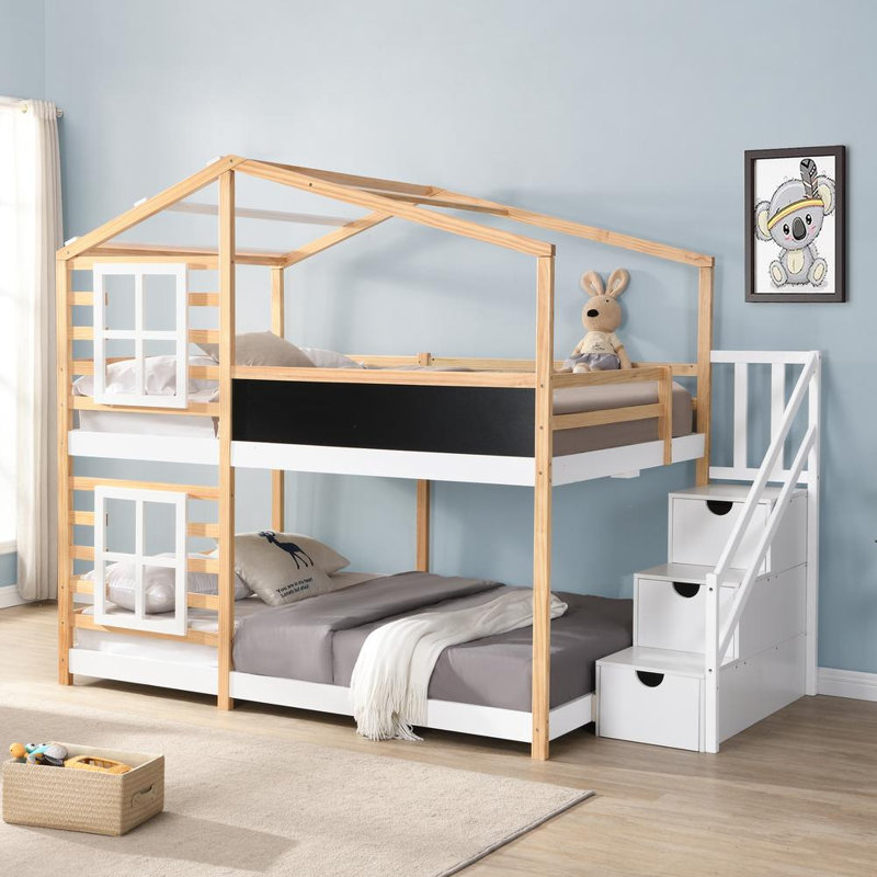Full over Full Bunk Bed (White, Natural)