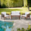 Ensemble de conversation de patio 4 pièces en bois avec coussins et table basse assortie