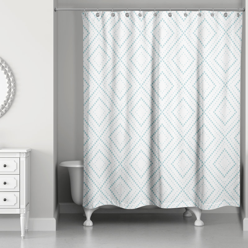 Rideau de douche simple à motif géométrique, Blanc / bleu sarcelle