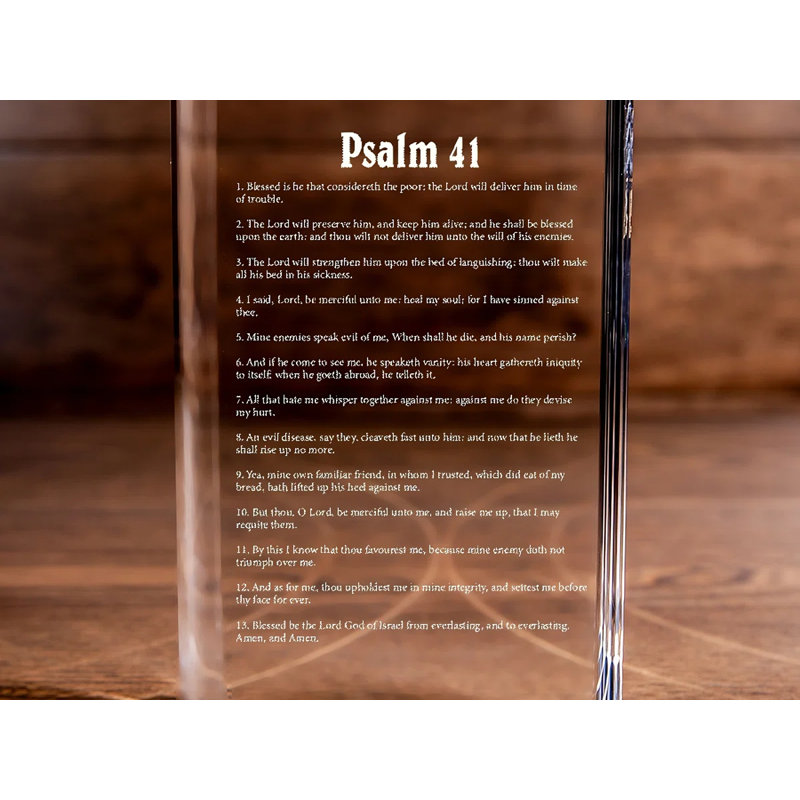 Livre en cristal gravé au laser Psaume 41 de Jerricka - Élégante religieuse pour les croyants dévoués