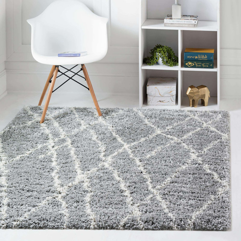 Tapis géométrique gris, Carré 5 pi 1 po