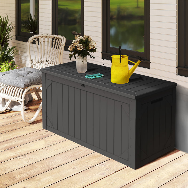 Decksplore 100 Gallons Water Resistant Resin Lockable Deck Box, Black