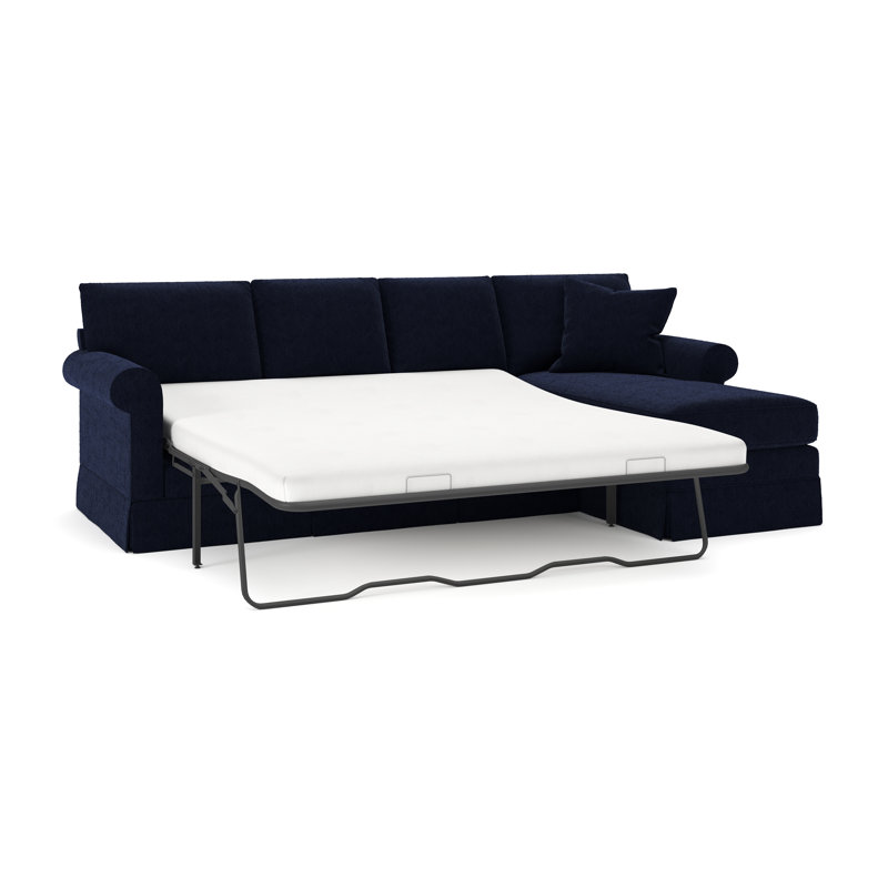 Friedman 2 - Piece Upholstered Sleeper Sectional, Right Hand Facing, Lena Sand Performance Linen Blend