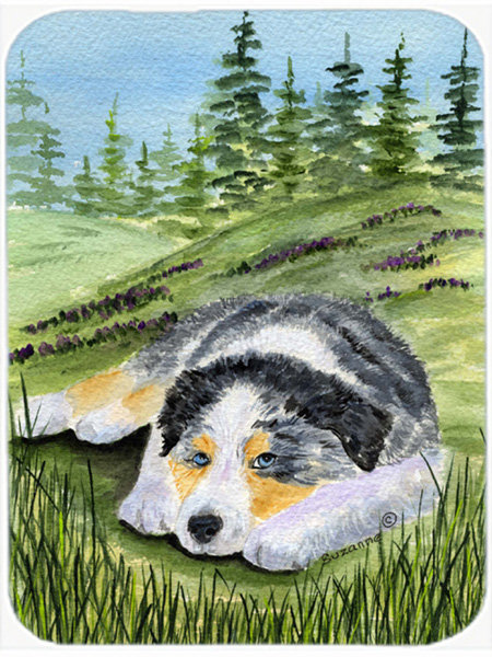 Australian Shepherd on Grass Rectangle Glass Cutting Board