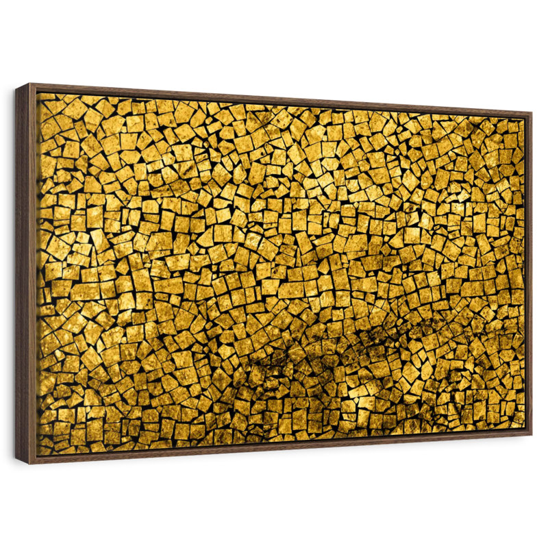 Mosaïque dorée, 37 po x 25 po, Cadre flottant noyer
