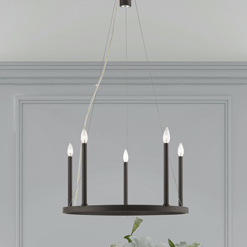 Gus 6 - Light Steel Dimmable Wagon Wheel Chandelier, Bronze
