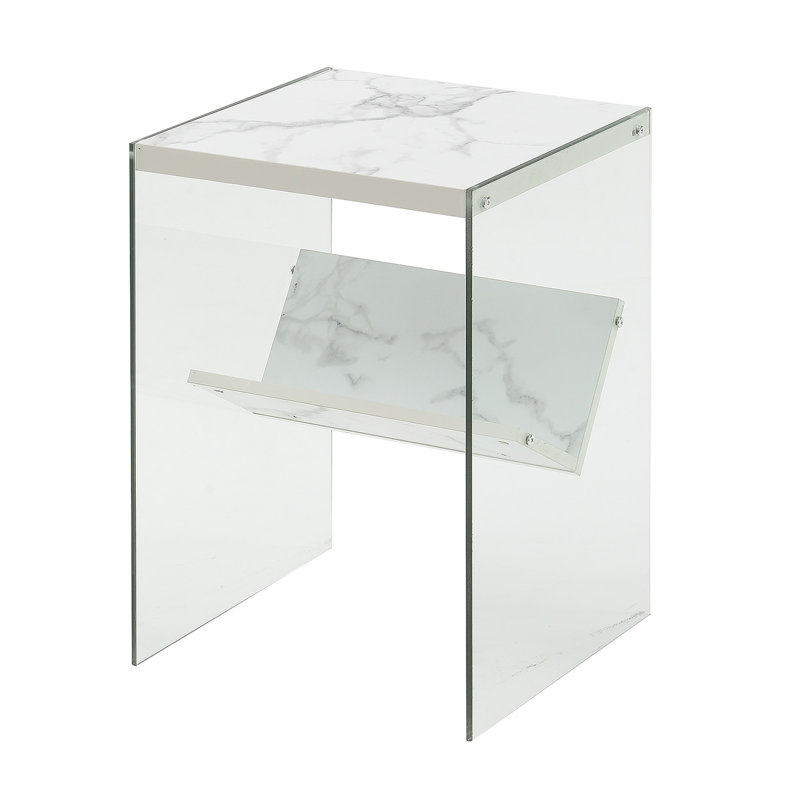 Table de bout traîneau avec rangement Allegonda, Faux marbre blanc