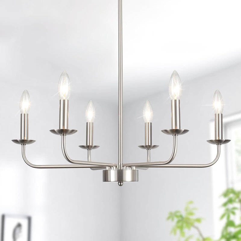 Mayani Roxsanne 6 - Light 24" Dimmable Modern Metal Candle Style Chandelier for Bedroom Living Room Kitchen Island Foyer Entryway
