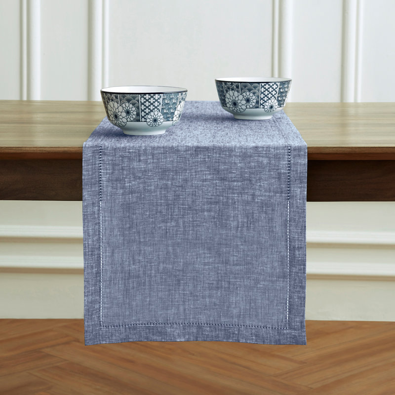 Milan - 100% Pure Linen Table Runner, Chambray Indigo, 60" x 14"