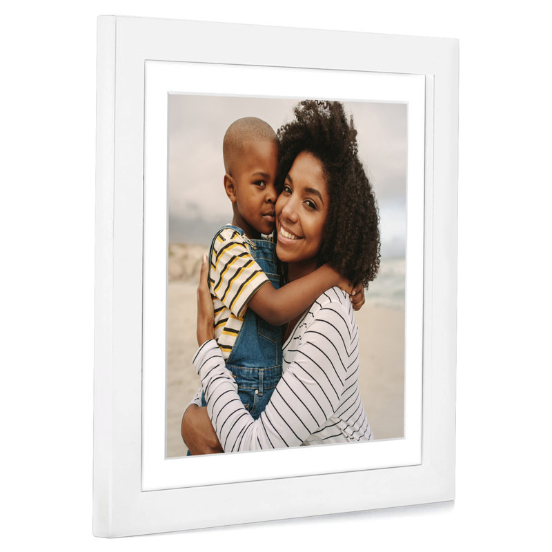 Cadre photo avec passe-partout Damaine - Bois d'ingénierie et verre incassable, Blanc, 9 po x 12 po