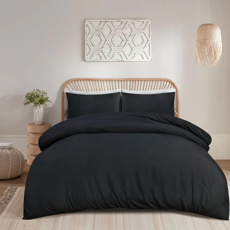 Mealla Microfiber 200 TC Duvet Cover Set with (Plain Microfiber 200 TC Duvet Cover Set), Black, Kingsize