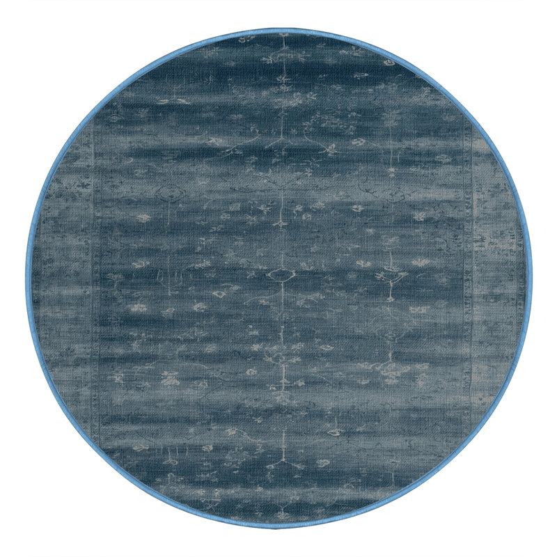 Machine Washable Overdyed Blue Area Rug, Round 8'