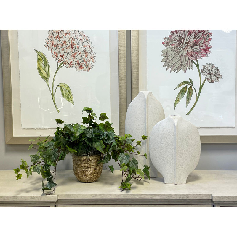 Nunn Faux Ivy Plant in Fiberstone Pot, Green, 15" H x 27" W x 27" D