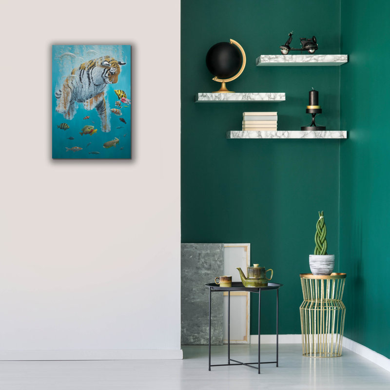 «Diving Tiger» par Heather Gauthier, art mural sur toile, 18 po x 26 po