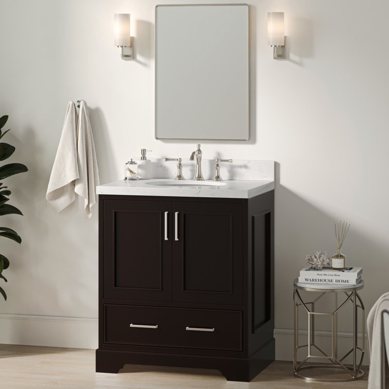 Ensemble de meuble-lavabo simple 30,25 po avec plateau en quartz Abshire, Espresso