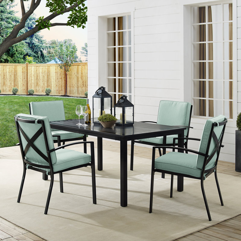 Halles 4 - Person Patio Dining Set with Rectangular Table , Cushions Included, Mist