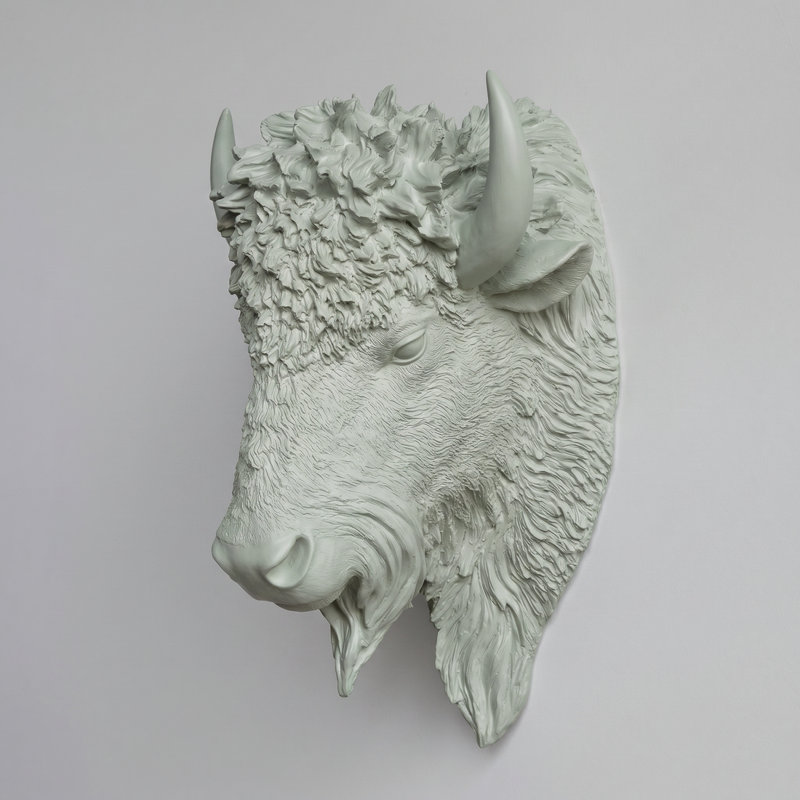 Décoration murale fausse tête de bison taxidermie, Sauge