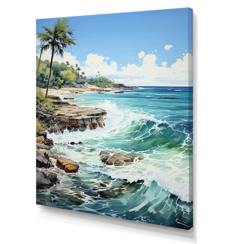 «Azure Seascape Palms Horizon III», reproduction sur toile, Toile tendue, H 32 po x l 24 po x P 1 po