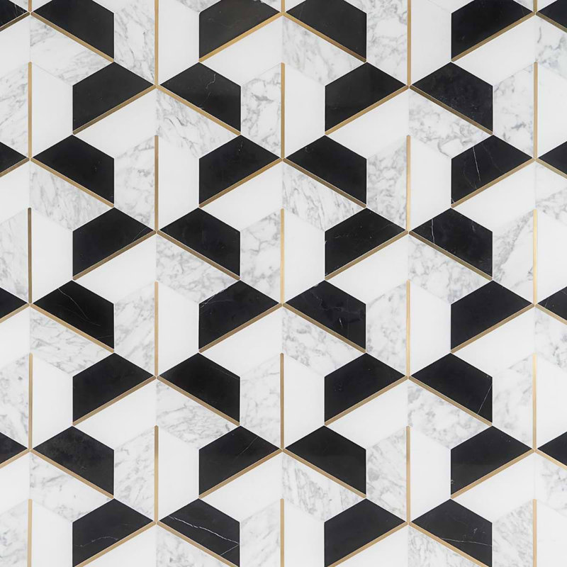 Decade Polished Marble And Brass Mosaic, Nero Blanco