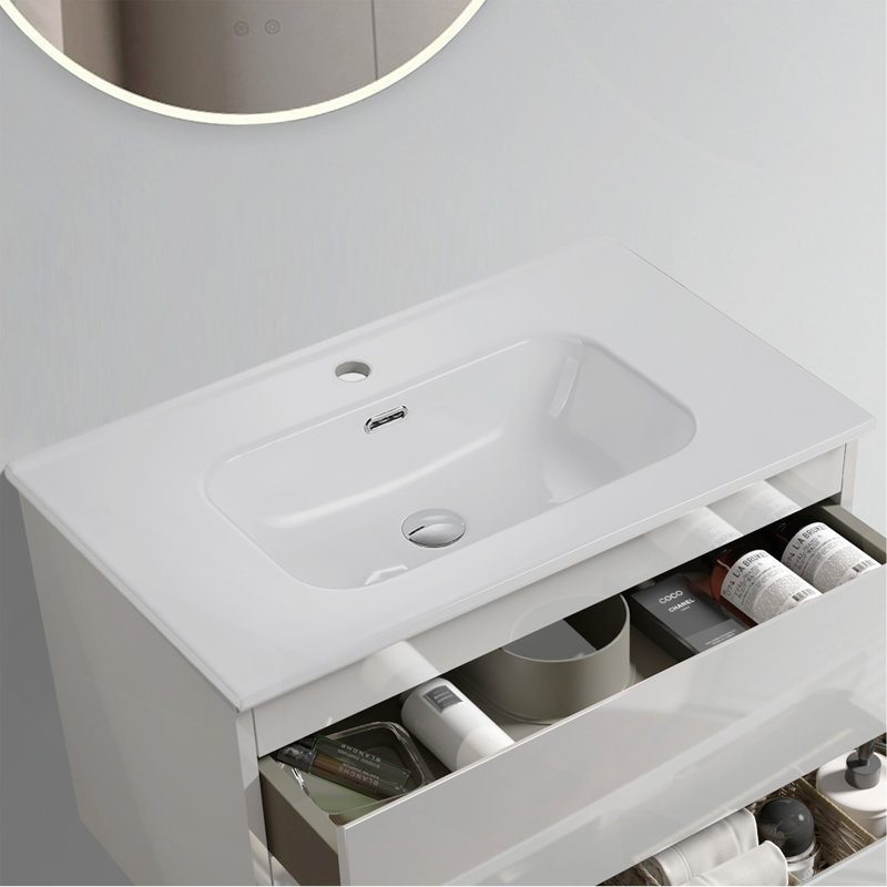 Bassin intégré en céramique blanche, drain non inclus, 30"