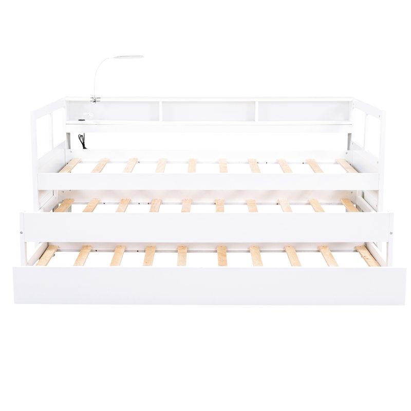Wood Twin Xl Daybed, White, 2 Trundles, 3 Storage , & , Space Efficient Option Daybed In Charging Stable Build, Saving, White