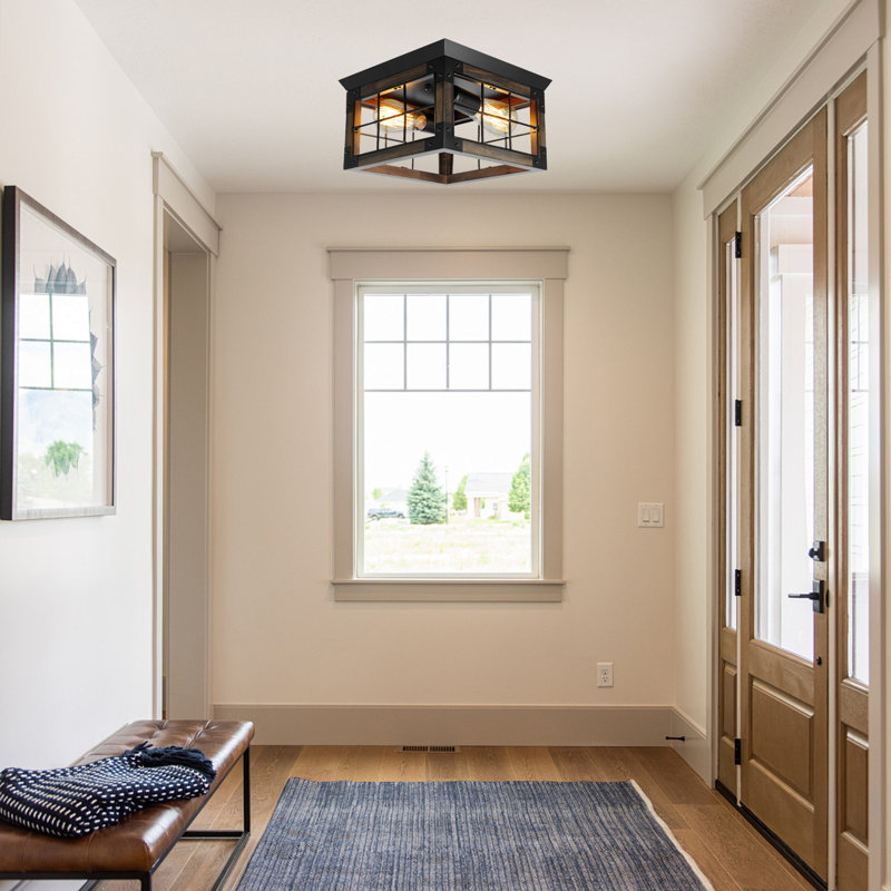Williston Forge 4 - Light 14.57'' Rustic Wood Square Flush Mount Ceiling, 6.1" H x 10.43" W x 10.43" D