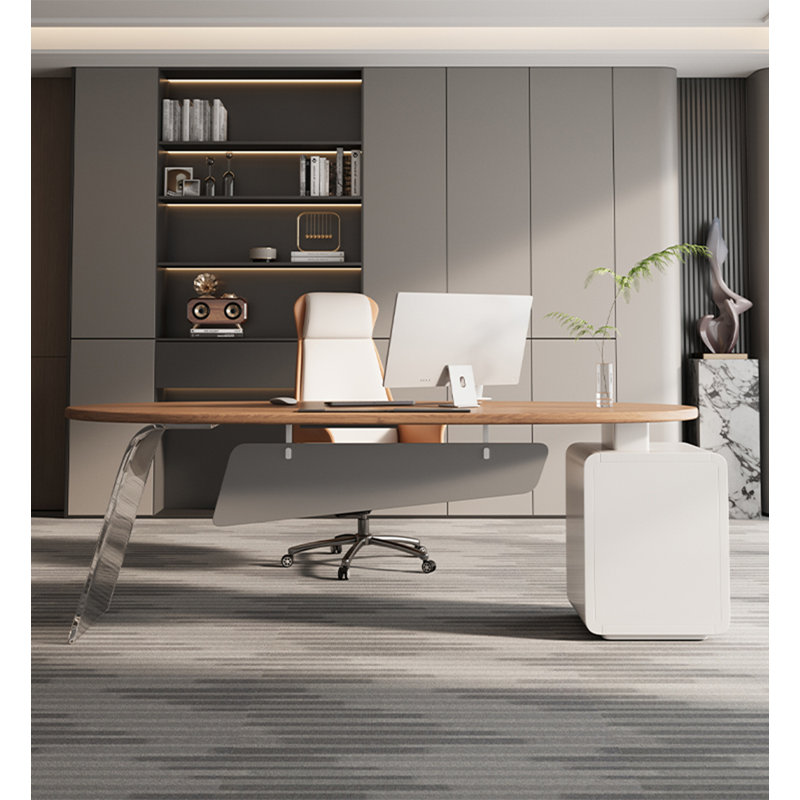 Bureau moderne avec pieds en acrylique et trois tiroirs, H 29,5 po x l 70,9 po x P 27,6 po