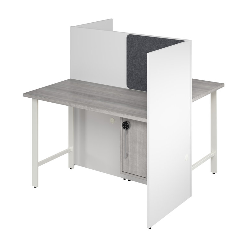 Bush Business Furniture Hustle 2 Person Office Cubicle Desk With Storage Set, Gray/Black, 48.19" H x 47.32" W x 24.09" D