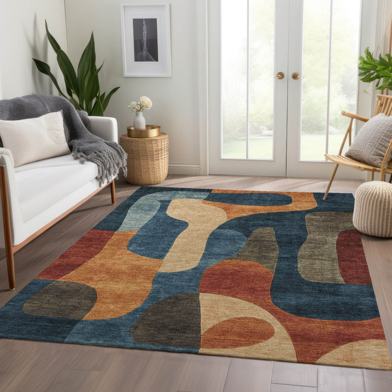 Tapis bleu marine Xhevrie intérieur / extérieur lavable à la machine, Rectangle 5 pi x 7 pi 6 po