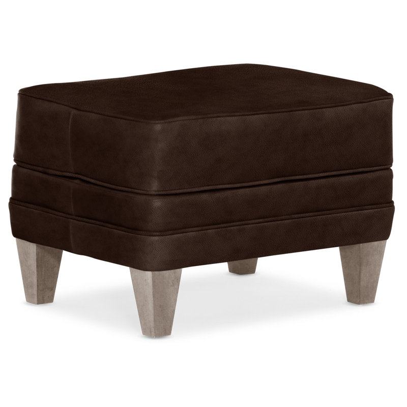 Willow Ottoman, Stone, Aline Fumo Genuine Leather