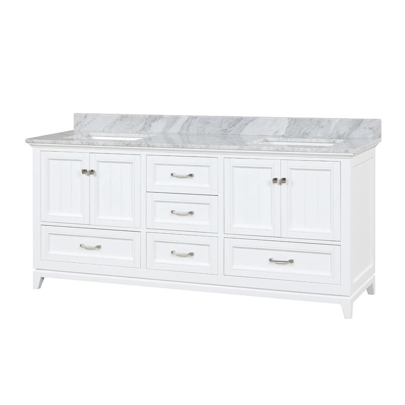 71.25;71.25'' Double Bathroom Vanity with Marble Top, White