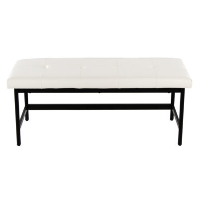 Banc contemporain en métal noir et similicuir blanc, siège rembourré épais pour le confort, deux places assises confortablement, intérieur seulement, limite de poids de 500 lb, assemblage requis, profondeur de produit de 18,38 po, largeur de 43,53 po,